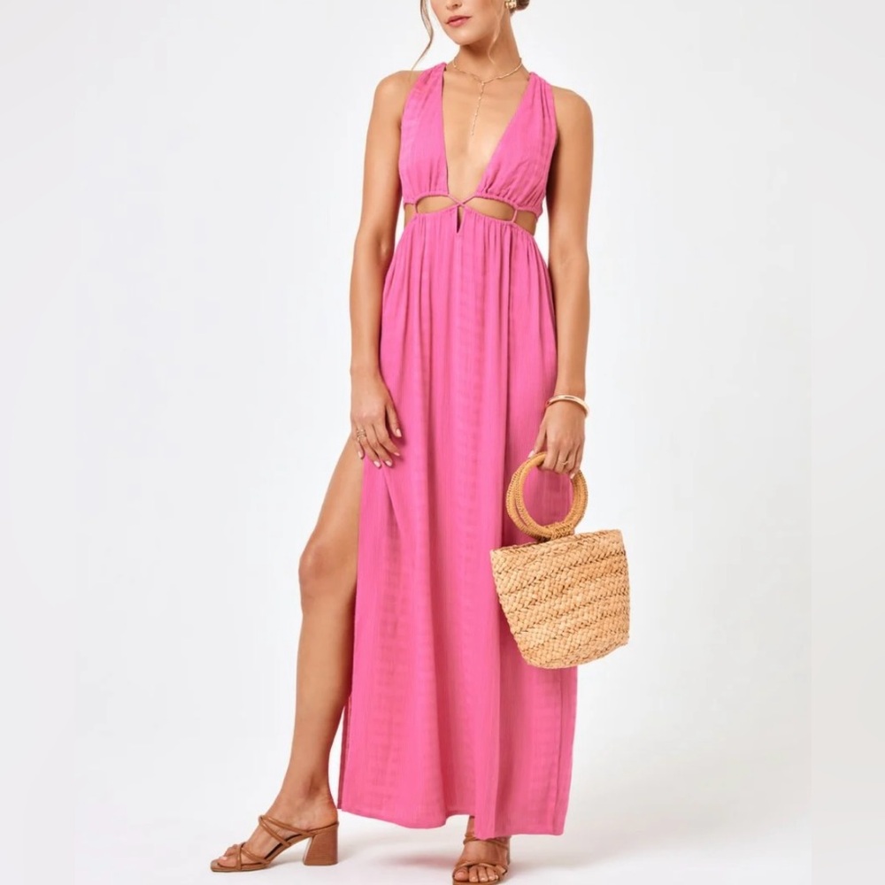 L*Space NWT Pink Rafael Sleeveless Cutout Cover-Up Maxi Dress